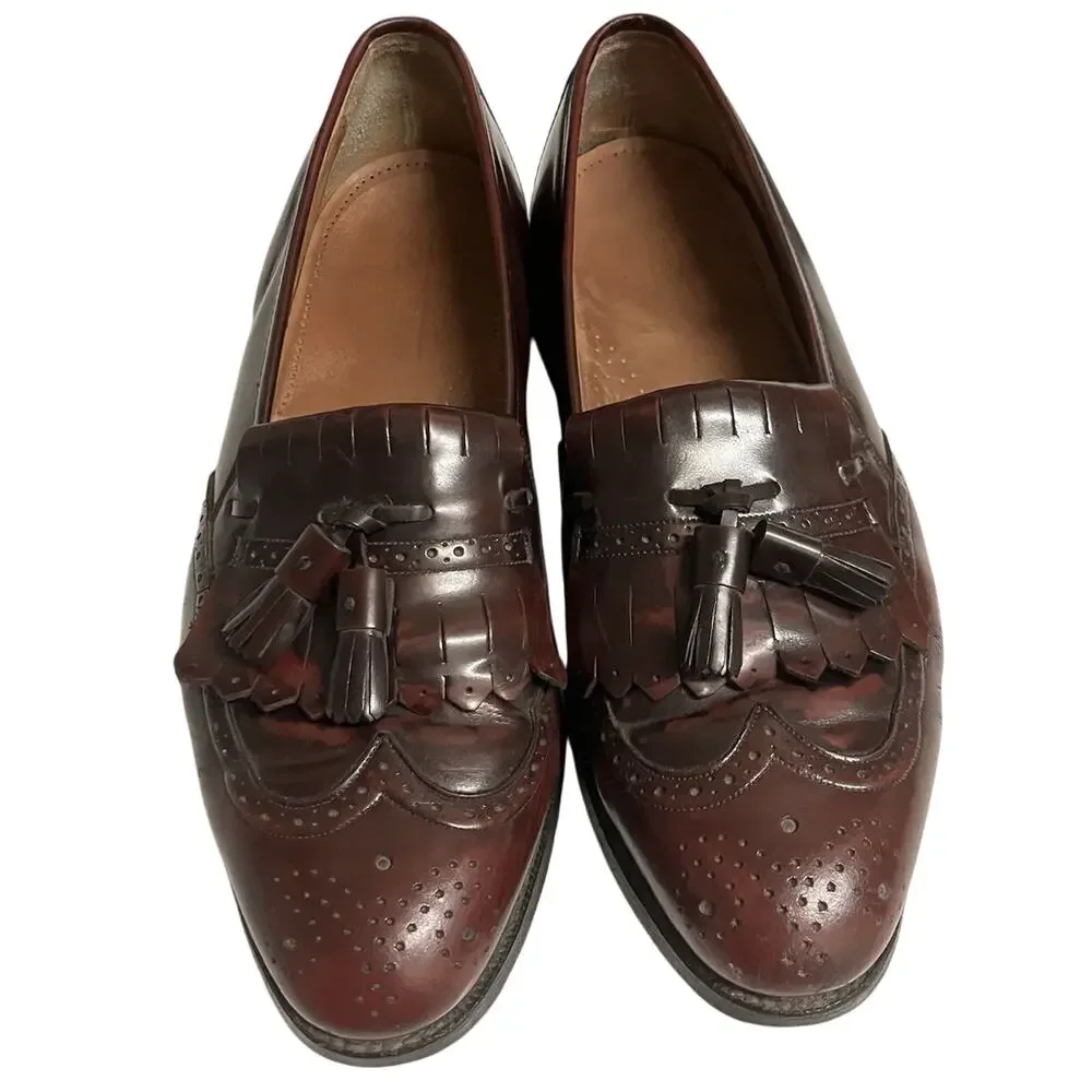 Johnston & Murphy Mens 11D Optima‎ Loafer Tassle Wingtip Burgundy USA Dress